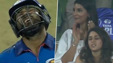 Jasprit Bumrah's Wife, Sanjana Ganesan, Celebrates Rohit Sharma's Wicket During RR vs MI Clash in IPL 2022 (Watch Video)