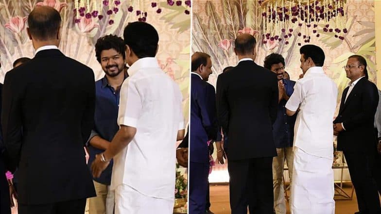 Thalapathy Vijay and TN Chief Minister MK Stalin Meet and Greet at a Celebrity Wedding (Watch Video)