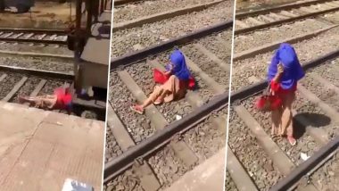 Shocking! Woman Continues Gossiping on Phone as Train 'Runs' Over Her on Railway Track, Watch Viral Video