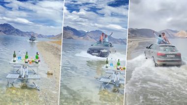 Viral Video of Tourist Driving Car in Pangong Lake in Ladakh Angers Netizens (Watch Video)