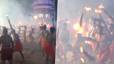 Agni Kheli Festival 2022: Devotees Throw Fire at Each Other at Sri Durgaparameshwari Temple in Karnataka (Watch Video)