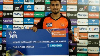 Umran Malik Wins 5th Consecutive 'Swiggy Instamart Fastest Delivery of the Match' Award in IPL 2022