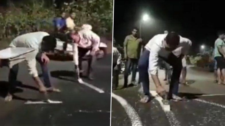 Goa Minister Govind Gaude Paints Speed Breaker After Authorities Delay Work (Watch Video)