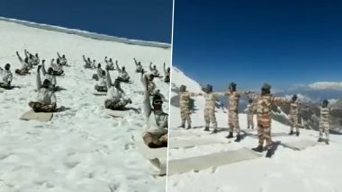 ITBP Himveers Perform Yoga at 15,000 Feet in Snowclad Uttarakhand Himalayas (Watch Video)