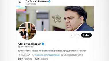 Pakistan's I&B Minister Choudhary Fawad Hussain Changes Twitter Bio Ahead of No-Confidence Vote