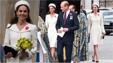 Anzac Day 2022: Kate Middleton, Duchess of Cambridge Recycles Alexander McQueen Coat From 2015 To Attend Anzac Day Commemoration at Westminster Abbey (View Pics)