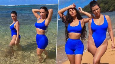 Kim Kardashian Wishes Her Sister Kourtney Kardashian With a Sweet Post, Shares a Series of Pictures of Them Twinning in Blue Bikinis (View Pics)