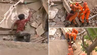 Delhi: NDRF Personnel Rescue One Person From Debris of Satya Niketan Building Collapse (Watch Video)