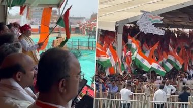 Bihar: Record 78,220 National Flags Waved by People at Vijayotsav Program in Jagdishpur (Watch Video)