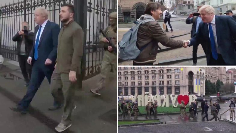 UK Prime Minister Boris Johnson, Ukrainian President Volodymyr Zelenskyy Walk on Streets of Kyiv (See Pictures)