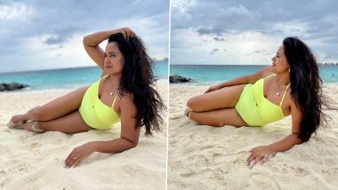Sameera Reddy Rocks a Neon Monokini as She Chills by the Beach in Maldives (View Pics and Video)