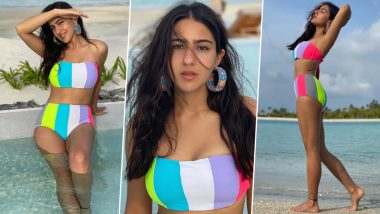 Sara Ali Khan Sets Travel and Fashion Goals as She Sizzles in a Multi-Coloured Bikini by the Beach (View Pics)