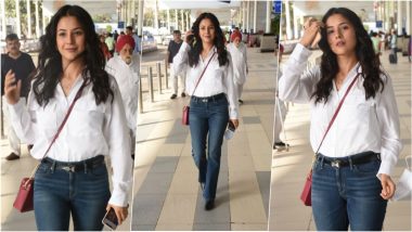 Shehnaaz Gill Nails Classic White Shirt and Blue Jeans Look, View Pics of Actor-Singer's Stunning Airport Fashion