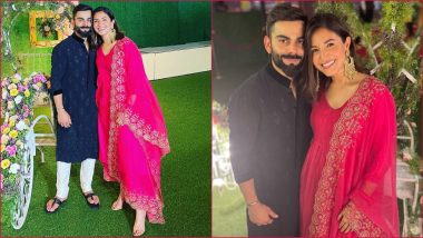Gorgeous Couple Anushka Sharma-Virat Kohli Pose for a Happy Picture at Glenn Maxwell & Vini Raman's Wedding Reception