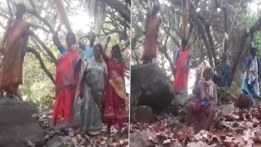 Andhra Pradesh: Tribal Women Protest Cashew Crop Destruction Due to Mining, Stage ‘Mock Suicide’ Protest in Anakapalle District (Watch Video)