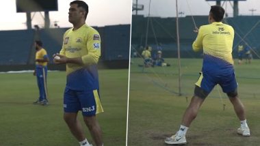 MS Dhoni Tries a Hand at Spin Bowling While Training Ahead of GT vs CSK Clash in IPL 2022 (Watch Video)