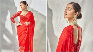 Heropanti 2 Promotions: Tara Sutaria Turns into a Dreamy Muse in Her Scarlet Red Georgette Saree
