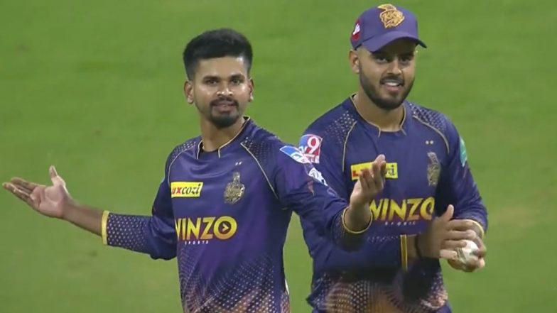 IPL 2022: KKR Skipper Shreyas Iyer Pulls Off SRK-Style Celebration After Tim Southee Dismisses Punjab Kings’ Shahrukh Khan (Watch Video)