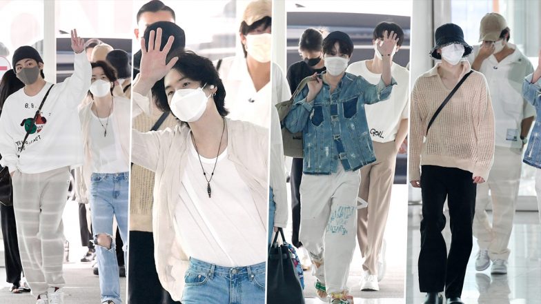 BTS Boys Nail Airport Look! V, RM, Suga, Jungkook, Jimin, J-Hope and Jin  Rock Casual Chic Outfits as They Head to US to Meet President Joe Biden in  White House (View Pics)