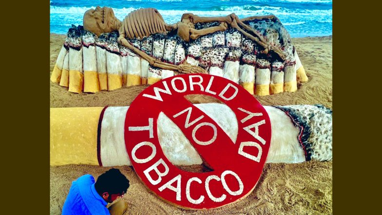 World No Tobacco Day 2022 Sand Art by Sudarsan Pattnaik at Puri Beach Raises Awareness on the Deadly Health Effects of Tobacco Use (View Pic)