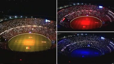 IPL 2022 Final: Fans Use Flashlights on Mobile Phones During Light and Sound Show at the Narendra Modi Stadium (Watch Video)