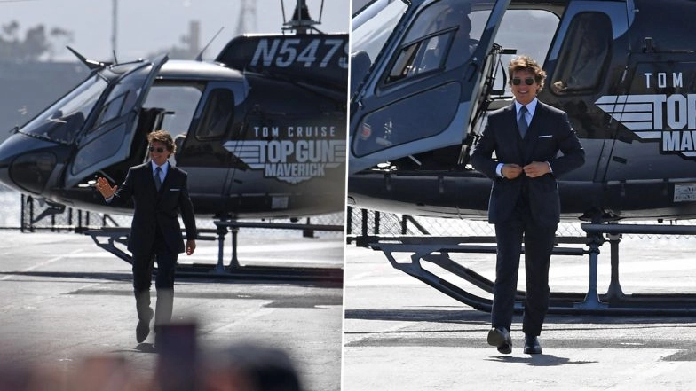 Tom Cruise Makes Grand Entry in Helicopter at World Premiere of Top Gun: Maverick