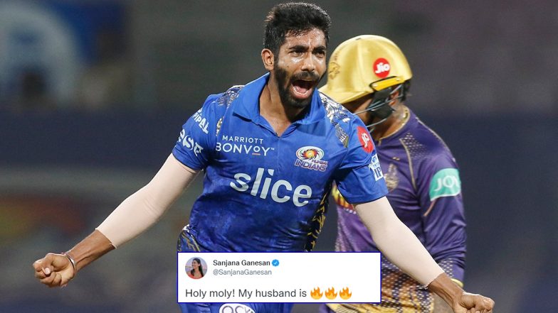 Sanjana Ganesan Lauds Husband Jasprit Bumrah Following Mumbai Indians’ Star’s Sensational Fifer Against KKR in IPL 2022