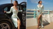 Cannes 2022: Hina Khan Exudes Glamour in an Ice Blue High Slit Satin Dress (View Pics)