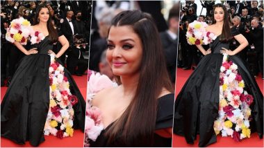 Aishwarya Rai Bachchan at Cannes 2022 Red Carpet: Bollywood Actress Turns Heads in Dreamy Black-Floral Gown