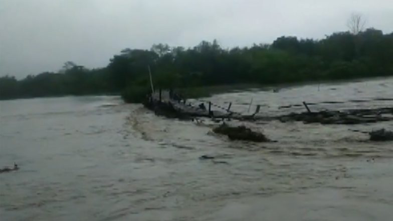 Assam Floods: Borolia River in Tamulpur District Washes Away a Bamboo Bridge (Watch Video)