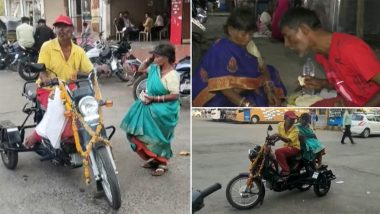 Santosh Kumar Sahu, A Beggar, Gifts Wife a Moped Bike Worth Rs 90,000 in Madhya Pradesh’s Chhindwara; Watch Video