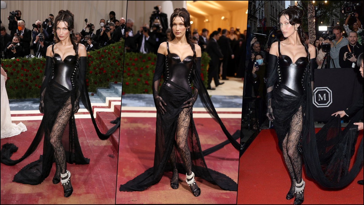 Bella Hadid Wears a Leather Burberry Gown at 2022 Met Gala