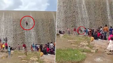WATCH: Man’s Stunt To Impress Friends Goes Horribly Wrong As He Slips Down From 30-Feet While Climbing Srinivasa Sagara Dam in Karnataka
