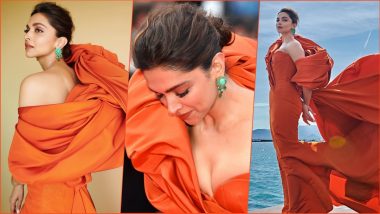 Deepika Padukone's Look on Cannes 2022 Day 7: Indian Actress Exudes Charm in Orange Frill Gown