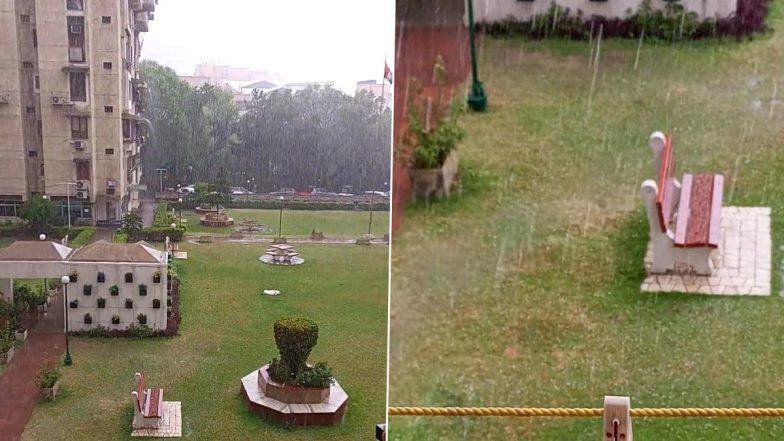 Delhi Rains: Hailstorm Brings Cheer Amid Intense Heatwave; Netizens Share Videos of Rainfall From NCR