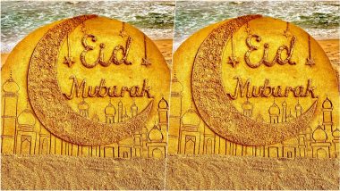 Eid Mubarak 2022 Wishes & Photo: Sudarsan Pattnaik Sculpts Sand Art To Extend Eid ul-Fitr Greetings (View Image)