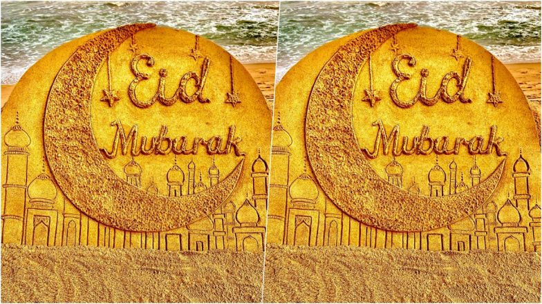 Eid Mubarak 2022 Wishes & Photo: Sudarsan Pattnaik Sculpts Sand Art To Extend Eid ul-Fitr Greetings (View Image)