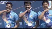 Indian Compound Men’s Team Abhishek Verma, Aman Saini and Rajat Chauhan do Pushpa Celebration After Winning Gold Medal at Archery World Cup 2022