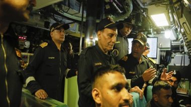 India News | Rajnath Singh Takes Sea Sortie in INS Khanderi Submarine in Arabian Sea