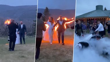 Fiery Wedding Stunt! Bride And Groom Set Themselves on Fire To Exit Marriage Ceremony in Dramatic Way; Watch Viral Video