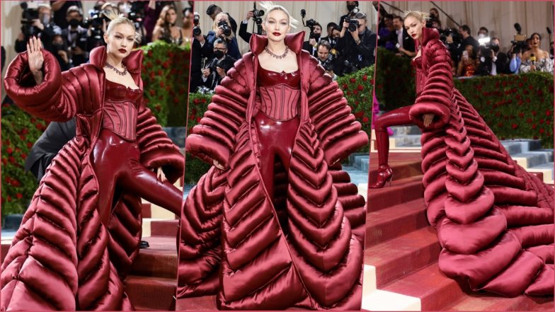 Gigi Hadid Wore a Bold Red Leather Catsuit and Corset to the 2022