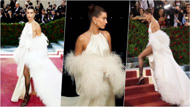 Hailey Bieber Looks Like a Vision in a White Outfit at Met Gala 2022 Red Carpet, View Pics