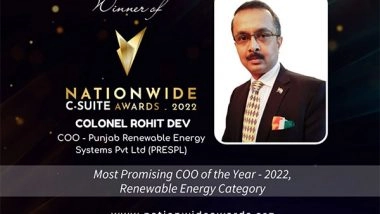 Business News | Colonel Rohit Dev Most Promising COO of the Year - 2022, Renewable Energy Category