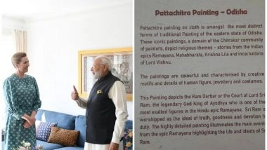 World News | Denmark PM Shows PM Modi Pattachitra Painting Gifted by Him Adorning Her Home