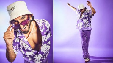 Ranveer Singh’s All Purple Outfit Comprising of Floral Shirt and Jeans Screams He’s ‘Jordaar’ (View Pics)