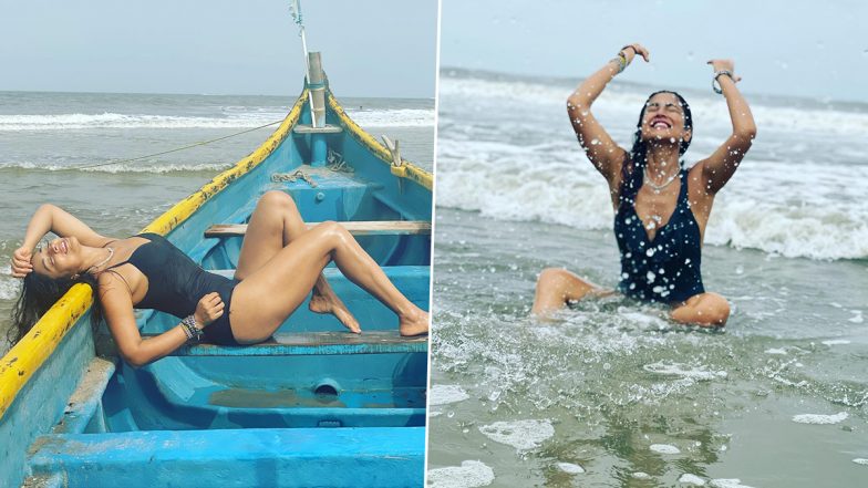 Shriya Saran Turns Water Baby in a Black Monokini as She Chills by the Sea With Fam (View Pics)