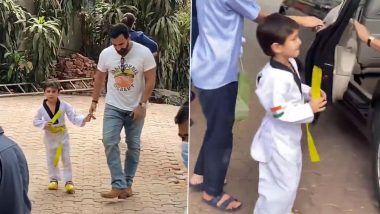 Taimur Ali Khan Earns Yellow Belt in Taekwondo; Proud Parents Kareena Kapoor and Saif Ali Khan Pose With the ‘Champ’ (Watch Video)