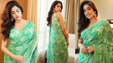 Janhvi Kapoor Sizzles In The Perfect Summer Floral Green Saree (View Pics)