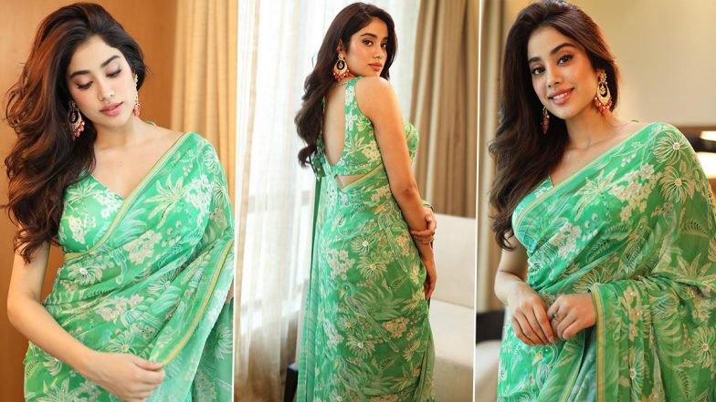 Janhvi Kapoor Sizzles In The Perfect Summer Floral Green Saree (View Pics)