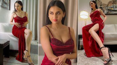 Tejasswi Prakash Looks Ravishing In A Velvet Gown With Thigh-High Slit And Plunging Neckline! (View Pics)